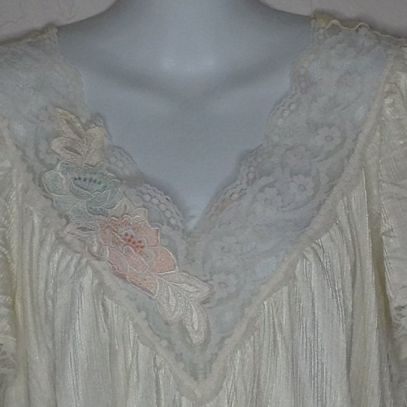 Vintage Val Mode Womens Ivory Night Gown Long V-Neck Short Sleeve Medium - Picture 3 of 9